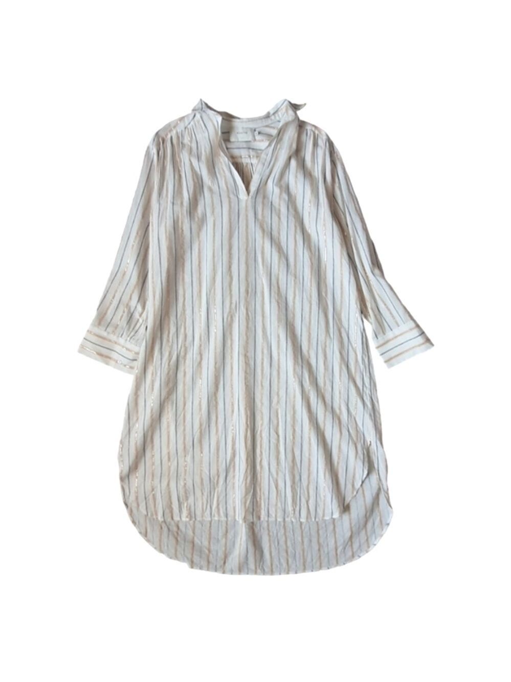 Munthe Long Sleeve Cotton Tshirt Dress Pullover Neutral Cream Metallic - Picture 5 of 14